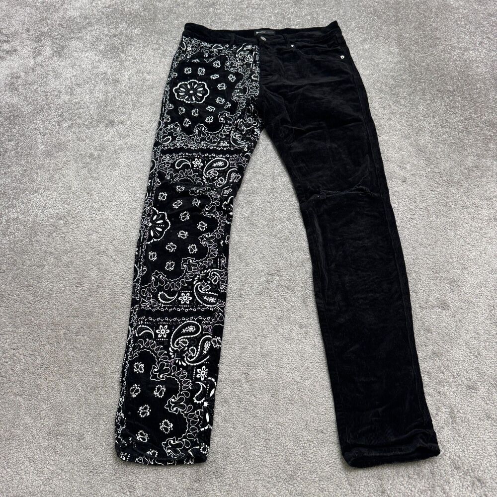 Purple Brand P001 Slim Fit Colorblock Corduroy Pants Mens 34 Black White Paisley